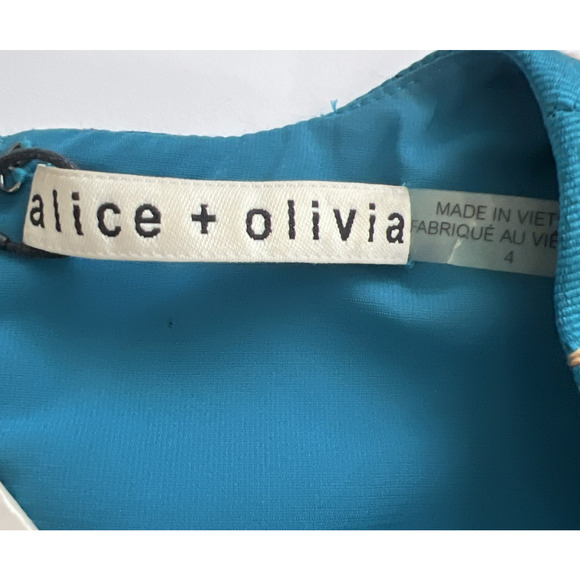 Alice + Olivia Dress Womens 4 Natalee Turquoise Jacquard Racerback A-Line NWT - Picture 4 of 12
